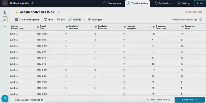 Paso de transformaciones de datos opcional en la configuración del importador de Coupler.io.