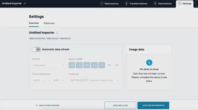 Opciones para programar actualizaciones automáticas de datos en Coupler.io.
