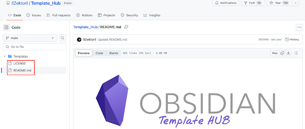 Obsidian Template Hub repository license and README